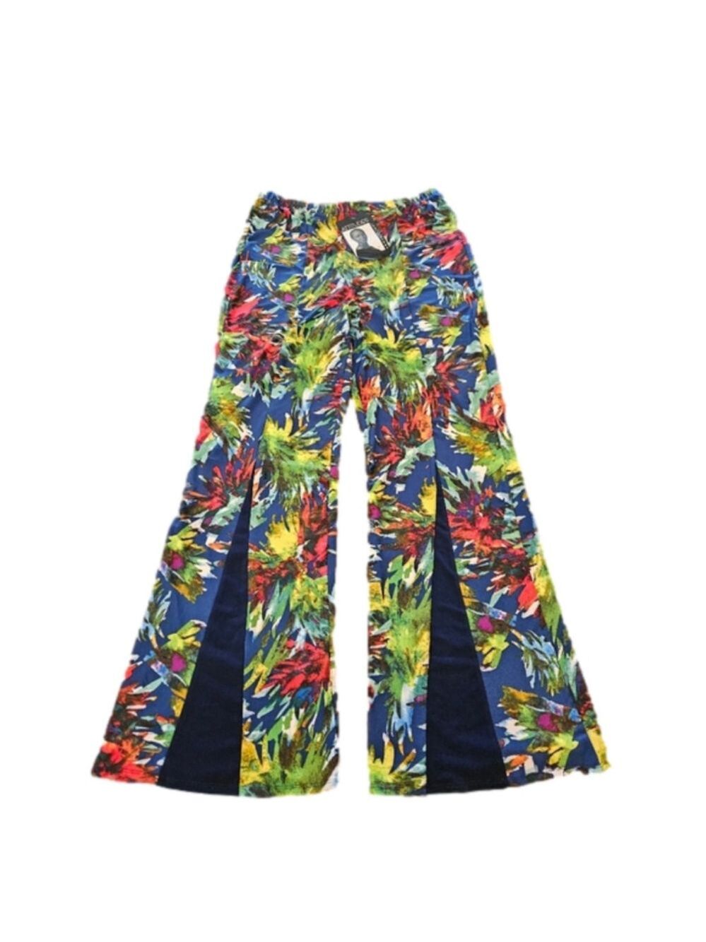 ATTITUDES BY RENEE NWT WOMEN'S FLORAL NAVY GODET COMO JERSEY KNIT PANTS SIZE L